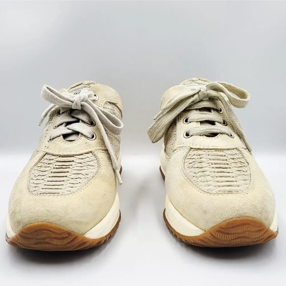 Hogan Interactive Cream Suede Snakeskin Slip On Mule Sneakers Made in Italy 36